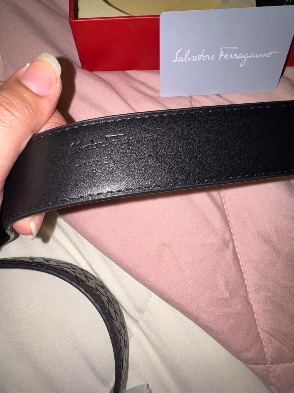Salvatore Ferragamo Black Leather Belt and Black Textured Wallet Set - Picture 5 of 9